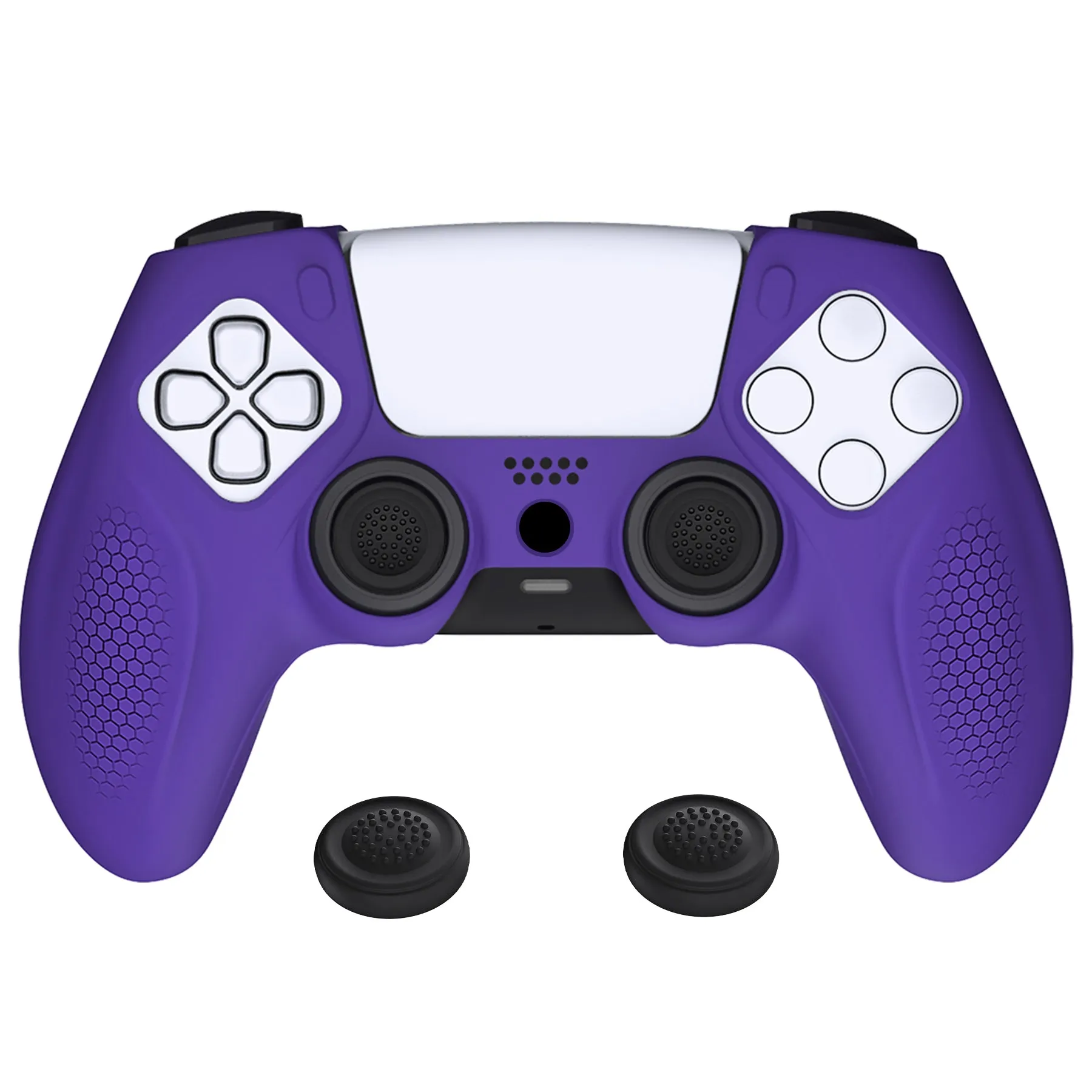 PlayVital Ninja Edition Anti-Slip Silicone Cover Skin for ps5 Wireless Controller, Ergonomic Protector Soft Rubber Case for ps5 Controller Fits with Charging Station with Thumb Grip Caps - Purple - MQRPFP003