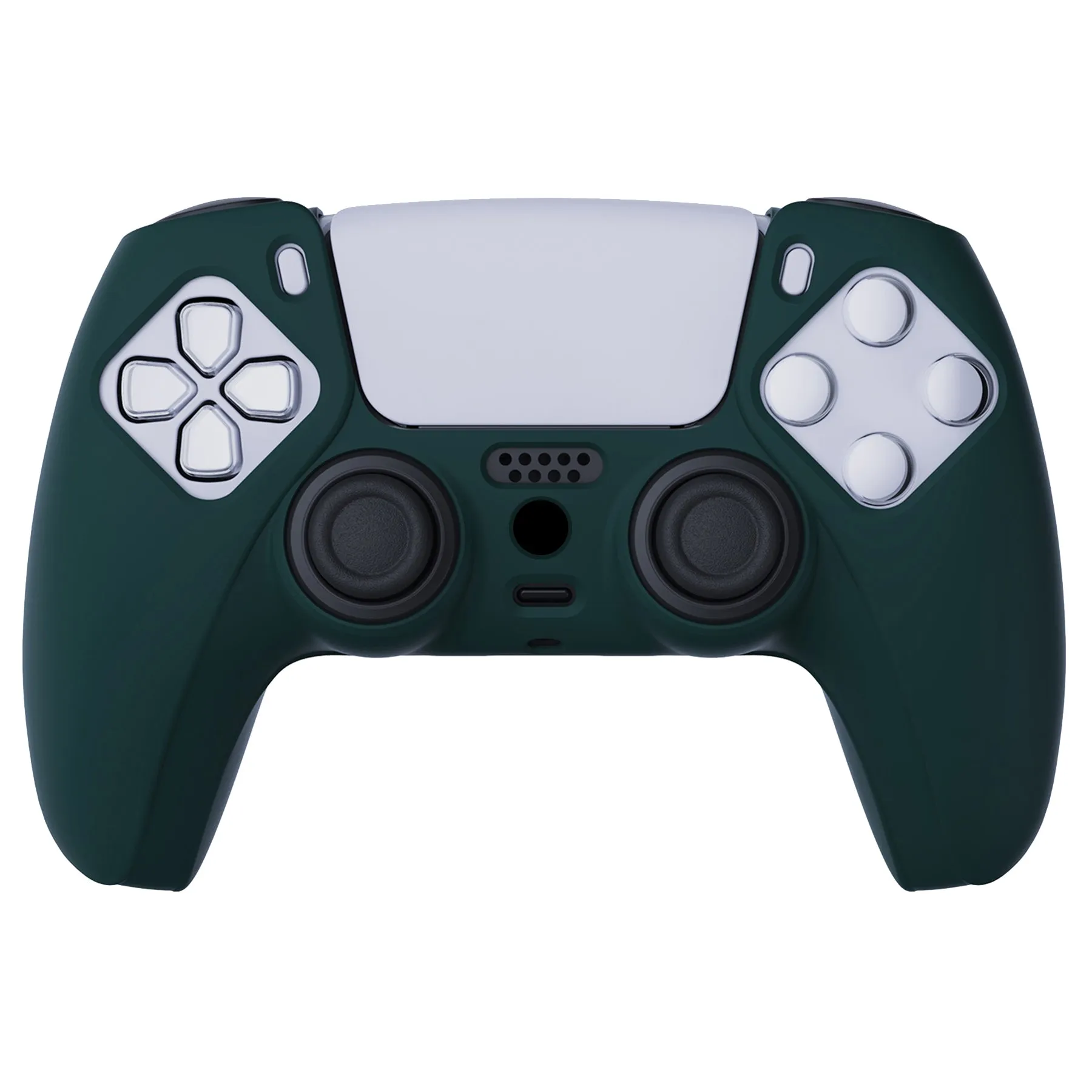 PlayVital Racing Green Pure Series Anti-Slip Silicone Cover Skin for Playstation 5 Controller, Soft Rubber Case for PS5 Controller with Black Thumb Grip Caps - KOPF004