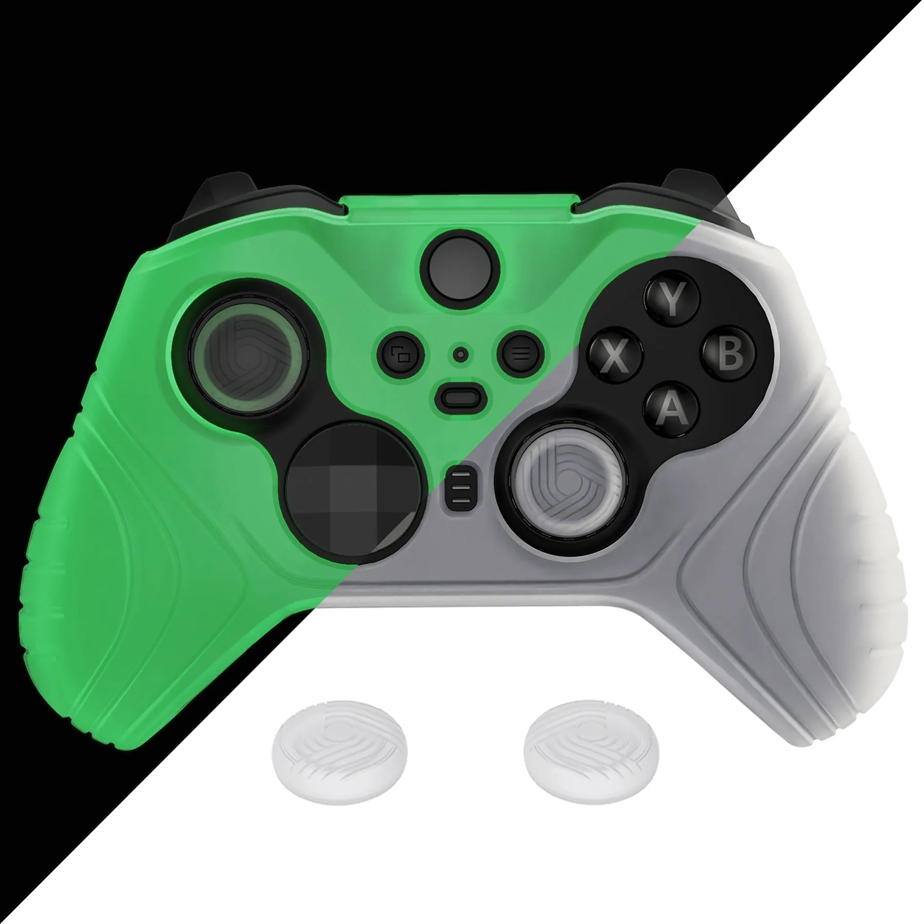 PlayVital Samurai Edition Anti Slip Silicone Case Cover for Xbox Elite Wireless Controller Series 2, Ergonomic Soft Rubber Skin Protector for Xbox Elite Series 2 with Thumb Grip Caps - Glow in Dark - Green- XBE2M007