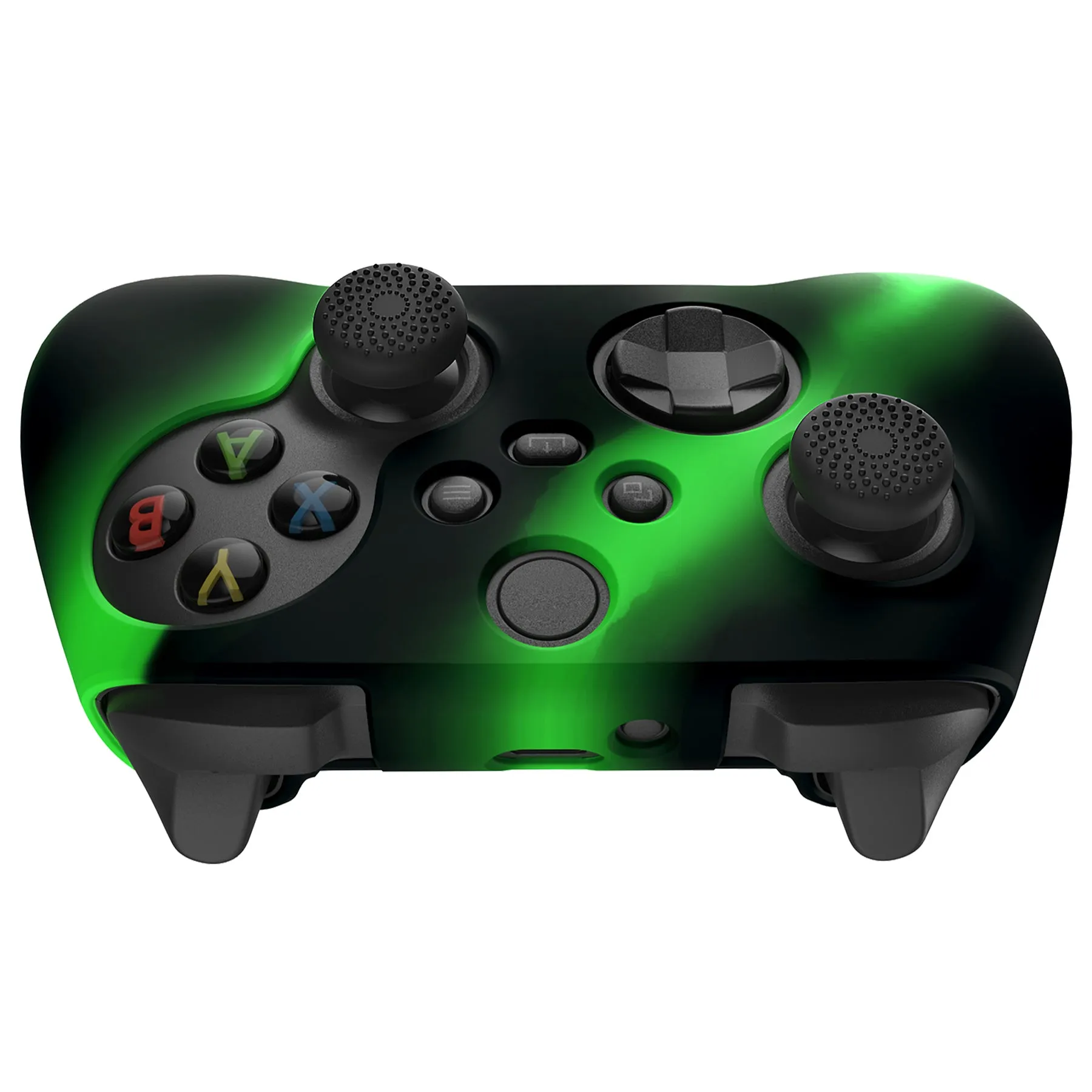 PlayVital Two Tone Green & Black Camouflage Anti-Slip Silicone Cover Skin for Xbox Series X Controller, Soft Rubber Case Protector for Xbox Series S Controller with Black Thumb Grip Caps - BLX3023