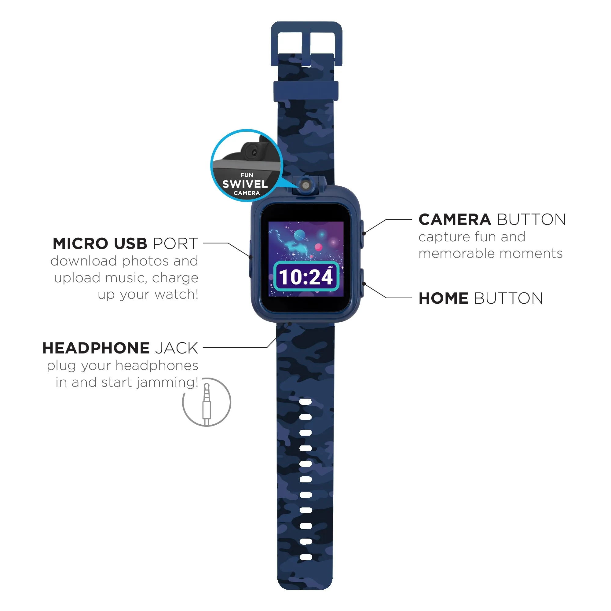 PlayZoom 2 Kids Smartwatch & Earbuds Set: Blue Camouflage Print