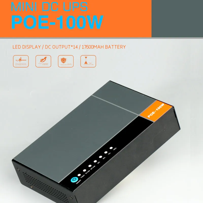 POE-100W Mini Portable High Power POE UPS with USB5V/2.5A DC12V6A/9V2.5A POE15V/24V1.5A Port