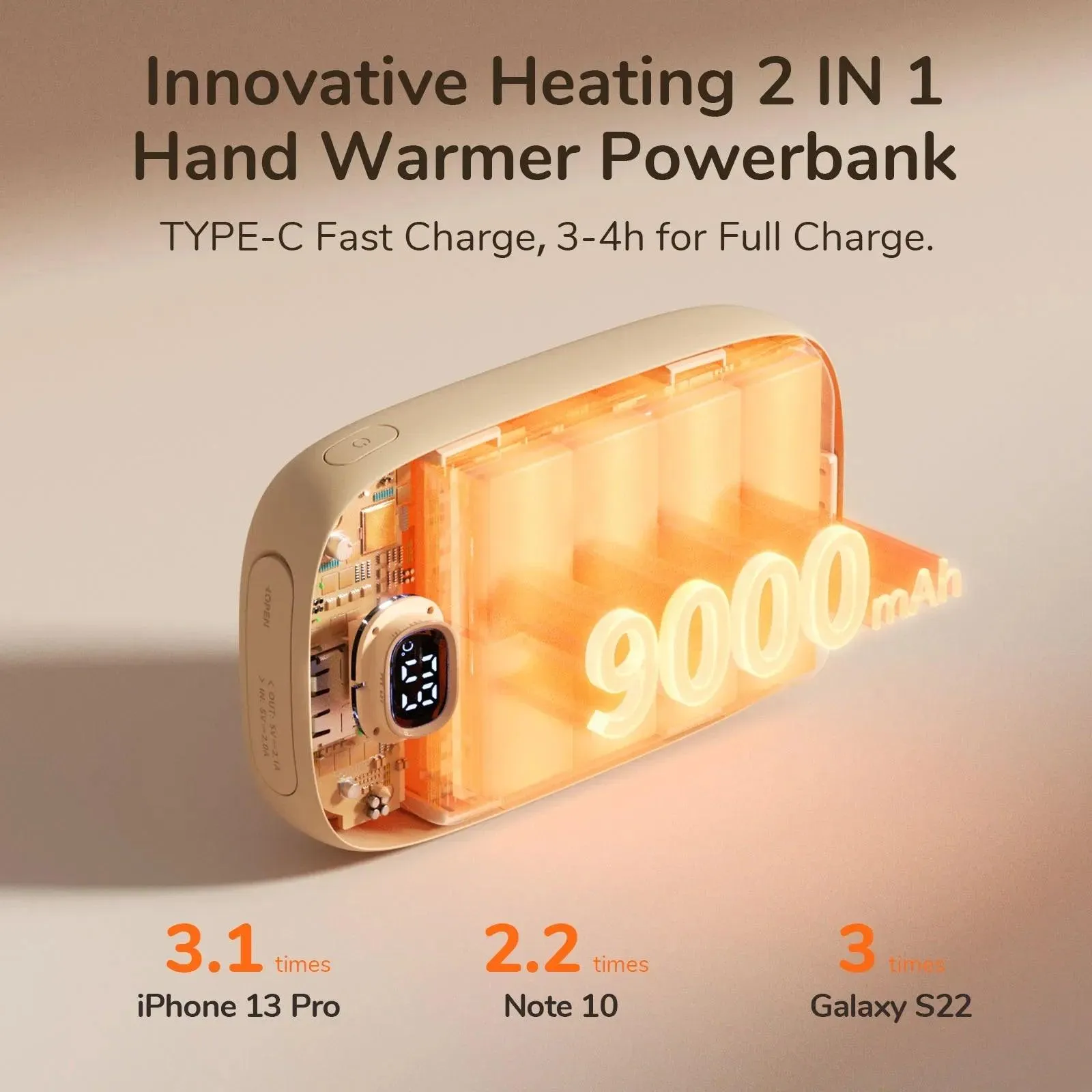 Portable Hand Warmer & Power Bank - Instant Heat with Digital Display & Long-lasting Battery