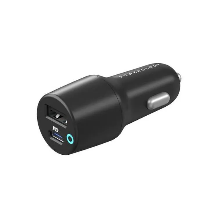 Powerology 32W Dual Port USB Car Charger with USB-C to Lightning Cable