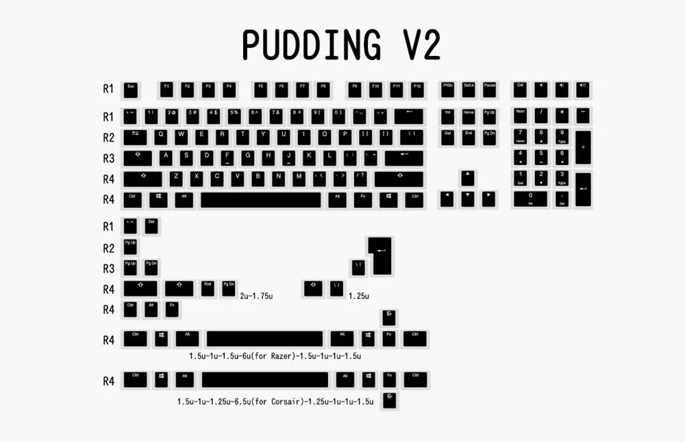 pudding V2 pbt doubleshot keycap oem backlit mechanical keyboard white black