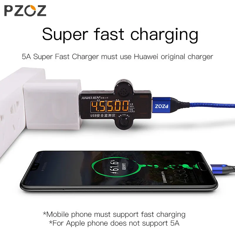 PZOZ 5A Magnetic Cable Micro usb Type C Super Fast Charging Microusb Type-C Magnet Charger usb c For iphone X 7 huawei usb cable