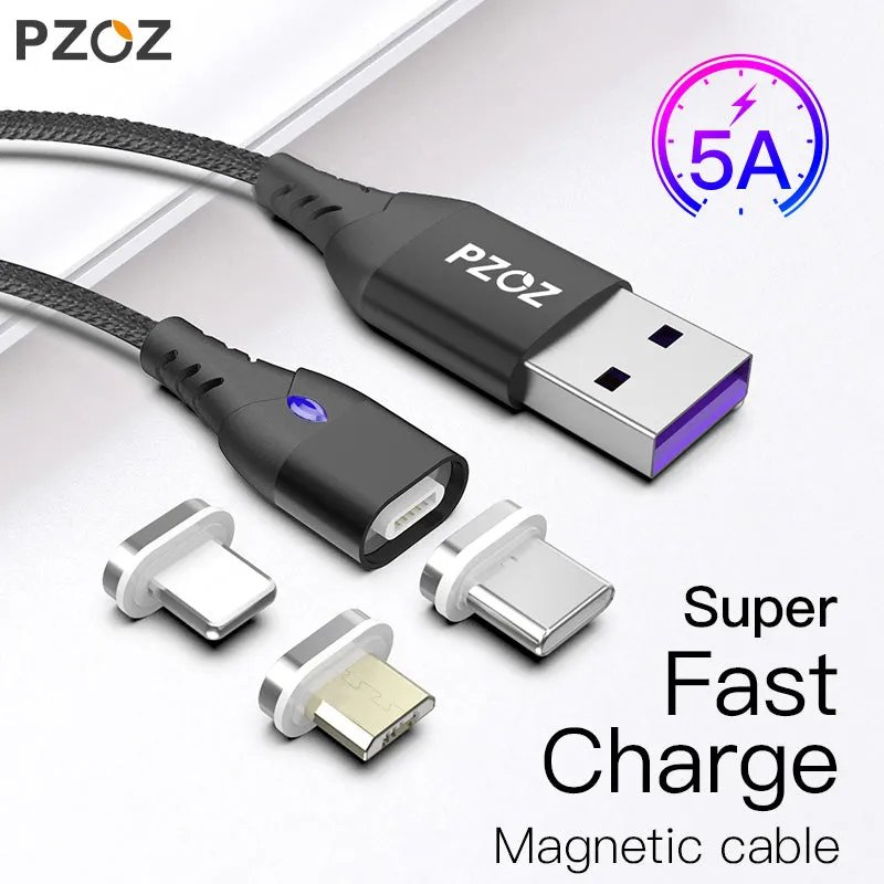 PZOZ 5A Magnetic Cable Micro usb Type C Super Fast Charging Microusb Type-C Magnet Charger usb c For iphone X 7 huawei usb cable