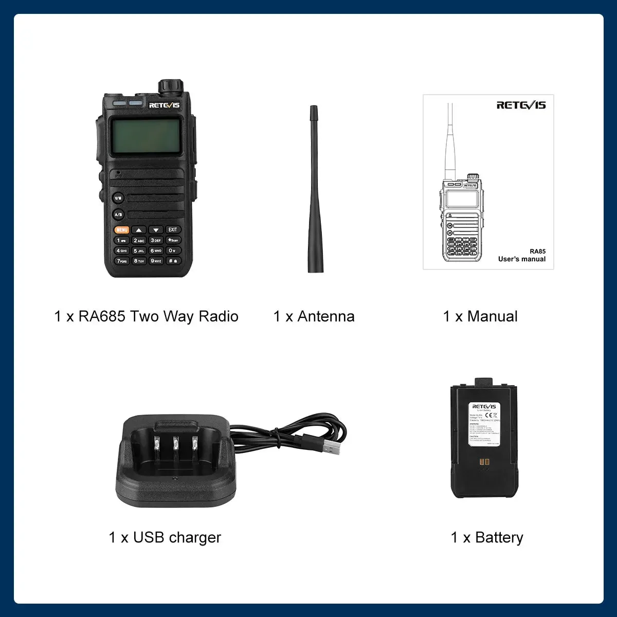 Retevis RA685 Walkie Talkie Ham Two-way Radio Stations Long Range Walkie-talkies Profesional UHF VHF USB Type C Charger 5W