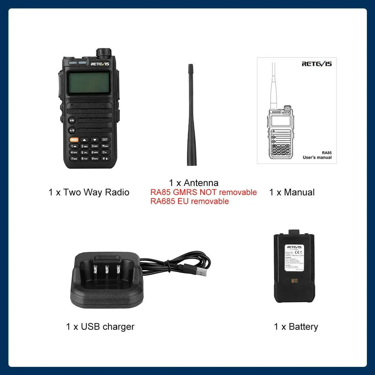 Retevis RA685 Walkie Talkie Ham Two-way Radio Stations Long Range Walkie-talkies Profesional UHF VHF USB Type C Charger 5W