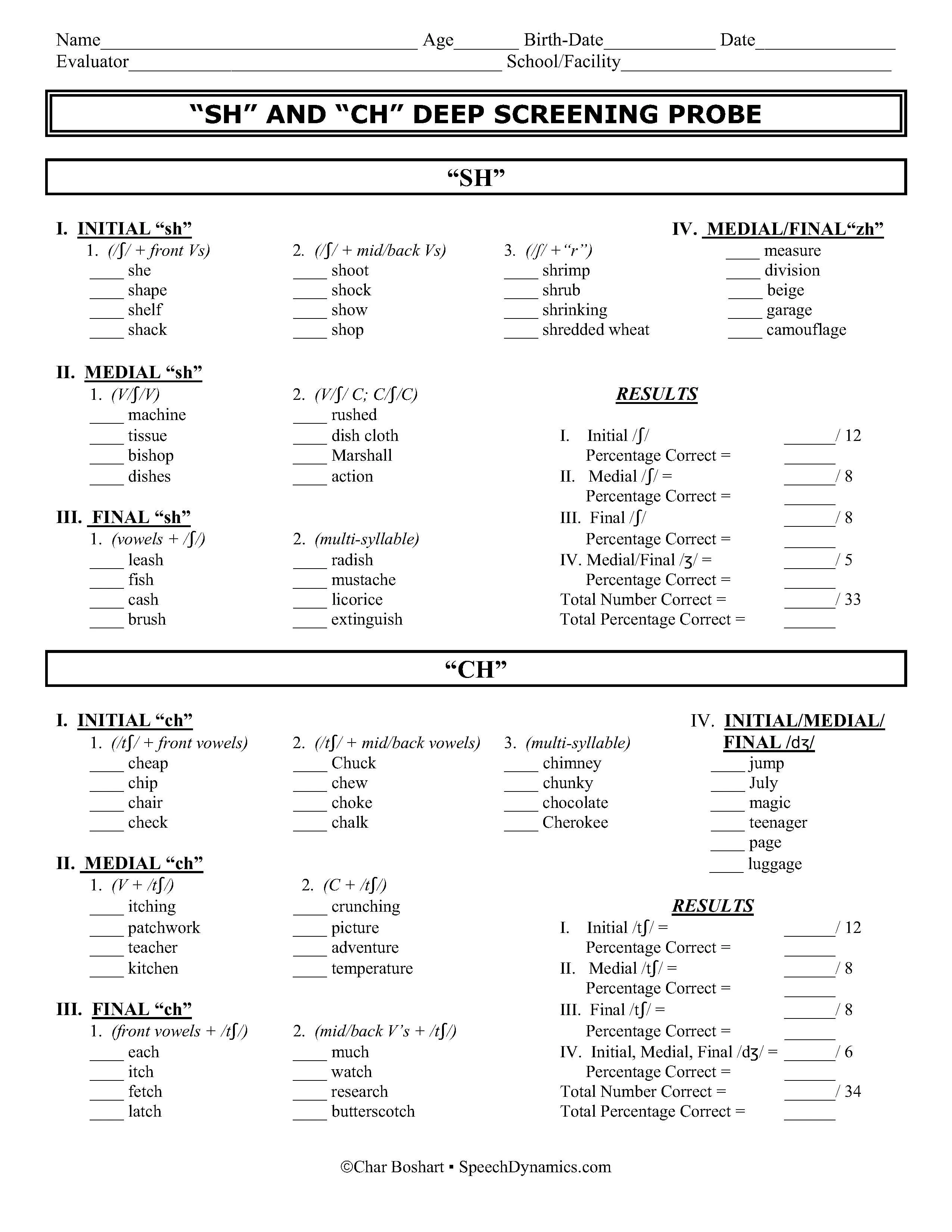 Sh & Ch Speech Practice