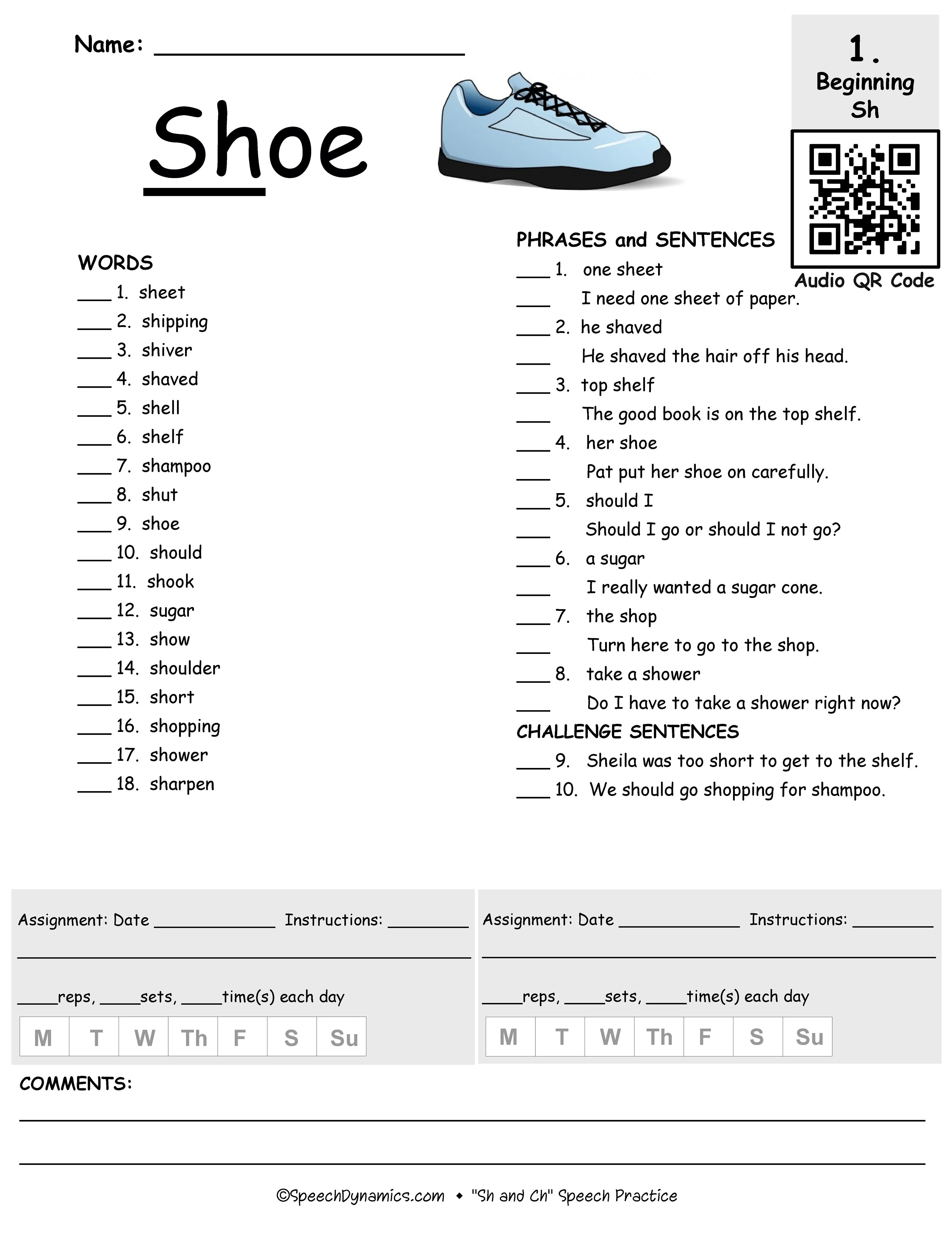 Sh & Ch Speech Practice