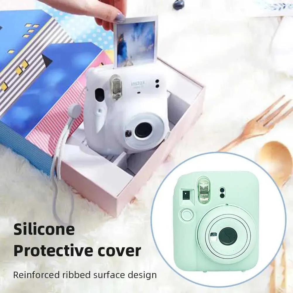 Silicone Case for Fujifilm Instax Mini 12 Instant Camera Case |Soft Protective Camera Cover with Adjustable Shoulder Strap - Clay White