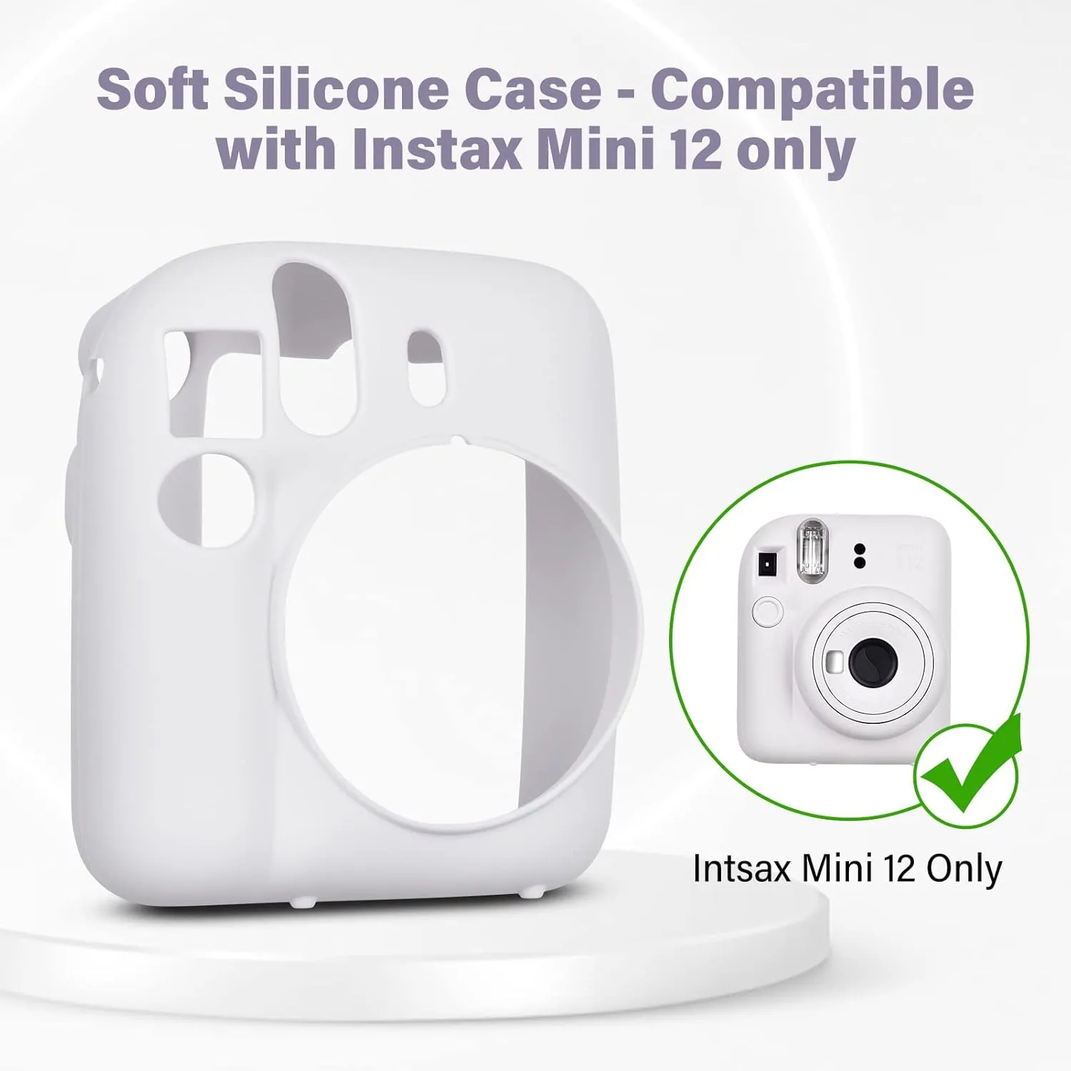 Silicone Case for Fujifilm Instax Mini 12 Instant Camera Case |Soft Protective Camera Cover with Adjustable Shoulder Strap - Clay White