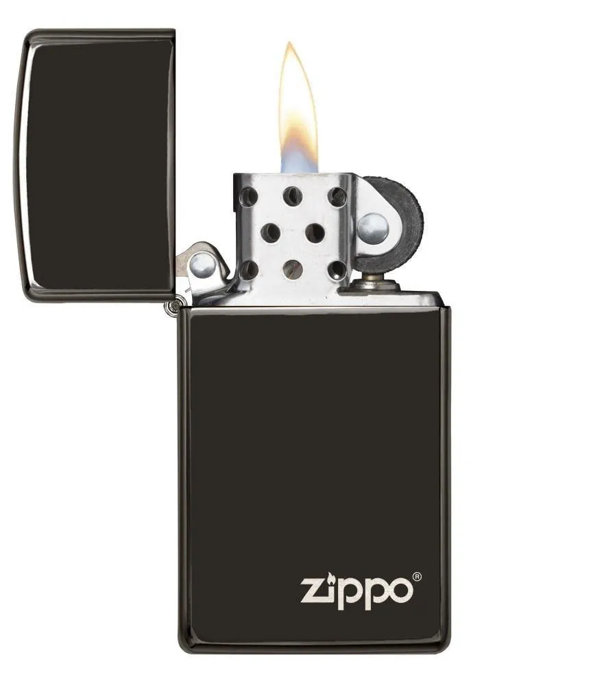 Slim<sup>®</sup> High Polish Black Zippo Logo