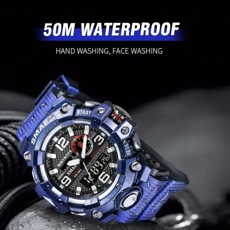 SMAEL Men Sport Watches Dual Time Digital Watch Quartz 50m Waterproof Watch Led Military Watch Sport 8035 Men Watches Wristwatch