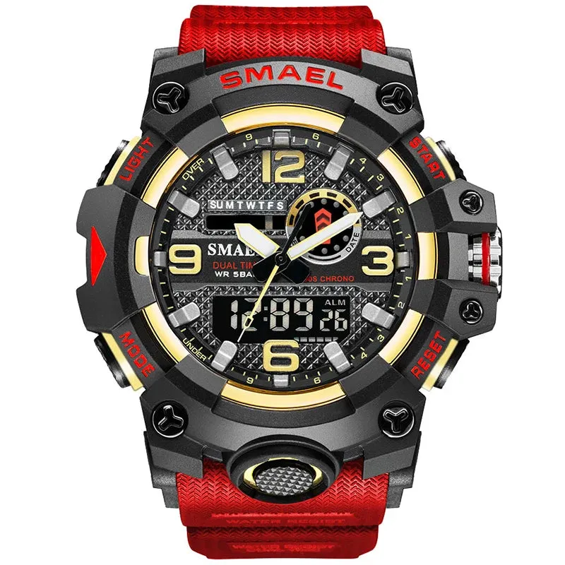 SMAEL Men Sport Watches Dual Time Digital Watch Quartz 50m Waterproof Watch Led Military Watch Sport 8035 Men Watches Wristwatch