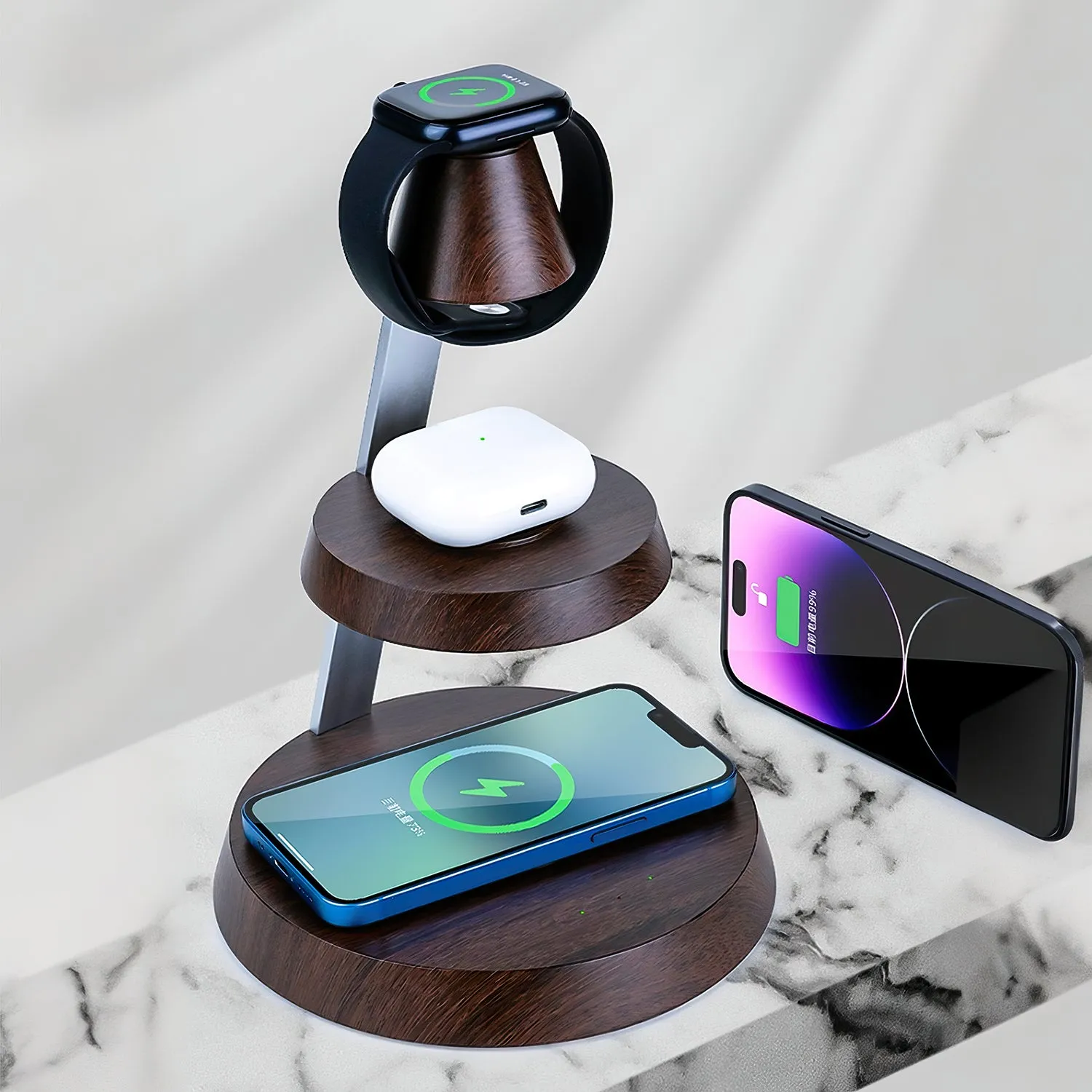 Smartphone, Earbuds, Smartwatch 3-In-One Wireless Charger