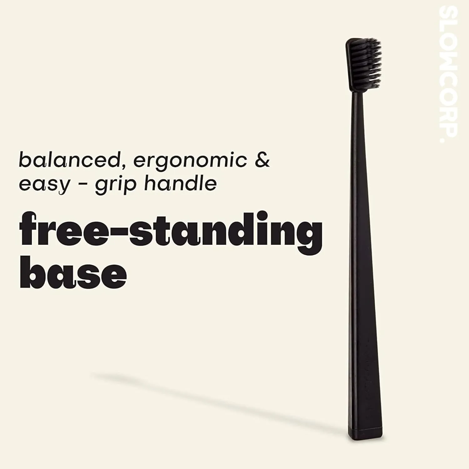 Soft Charcoal Bristle Toothbrush, Free-Standing Base for Kids and Adults, BPA-Free, Natural Teeth Whitening Dental Care, Vegan Certified (Black)