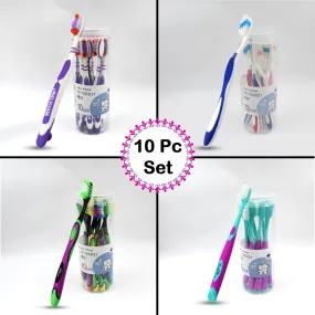 Soft Toothbrush With Plastic Round Box (10 pcs Set / Mix Color) 