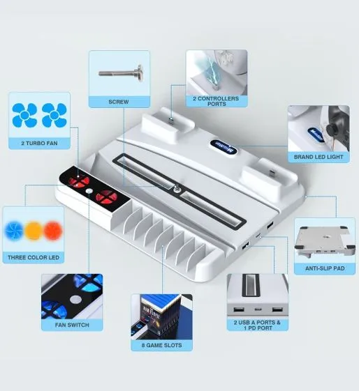 SOLD (Electronics) PS5 Stand and Cooling Station with Dual Controller & Charging Station/Compatible with PS5 Controller, Compact PS5