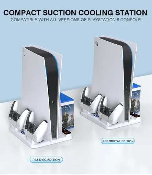 SOLD (Electronics) PS5 Stand and Cooling Station with Dual Controller & Charging Station/Compatible with PS5 Controller, Compact PS5