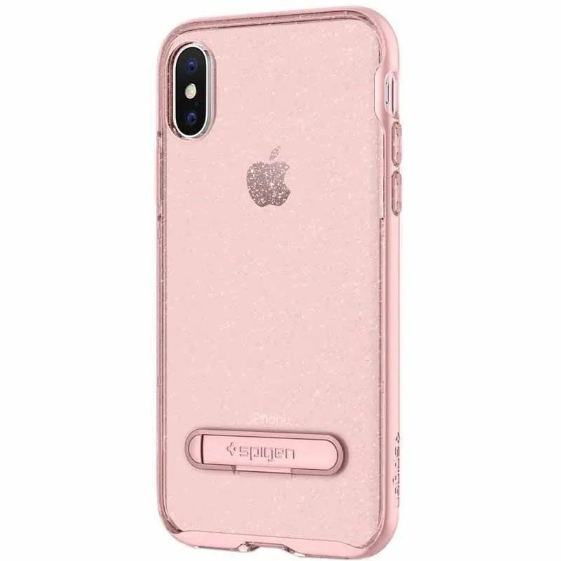 Spigen Crystal Hybrid Glitter Case w/ Kickstand for iPhone X - Transparent Pink