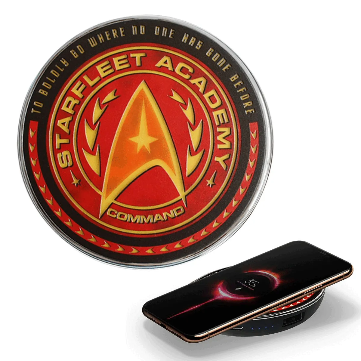 Star Trek Academy Qi Wireless Charger With Illuminated Command Logo & Built-In Power bank