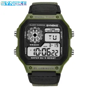 SYNOKE Mens Watch Nylon Strap Digital Wristwatches 44mm Waterproof Multifunction Men Watch