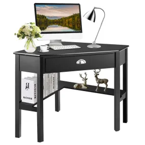 Tangkula White Corner Desk, Corner Computer Desk with Smooth Keyboard Tray for Small Space