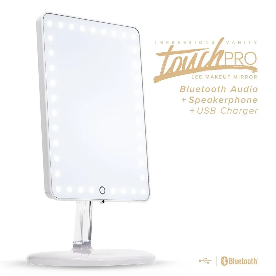 Touch Pro LED Makeup Mirror with Bluetooth Audio Speakerphone & USB Charger