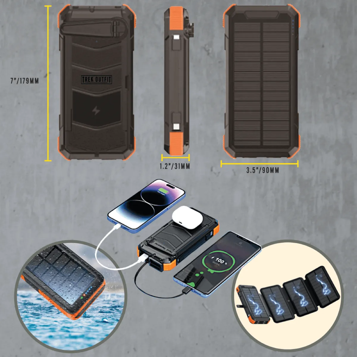 Trek Outfit Solar Power Bank - 45800mAh with Wireless Charging