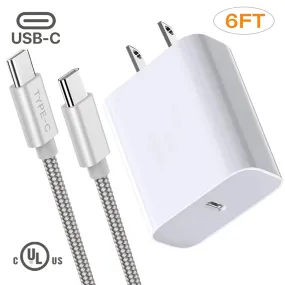 USB-C Charger Set, 18W Adaptive Charger For Samsung Galaxy Note 10, New Technology, (Fast Charger Set), Pack of (6 ft Type-C Cable   Adaptive Wall Charger)