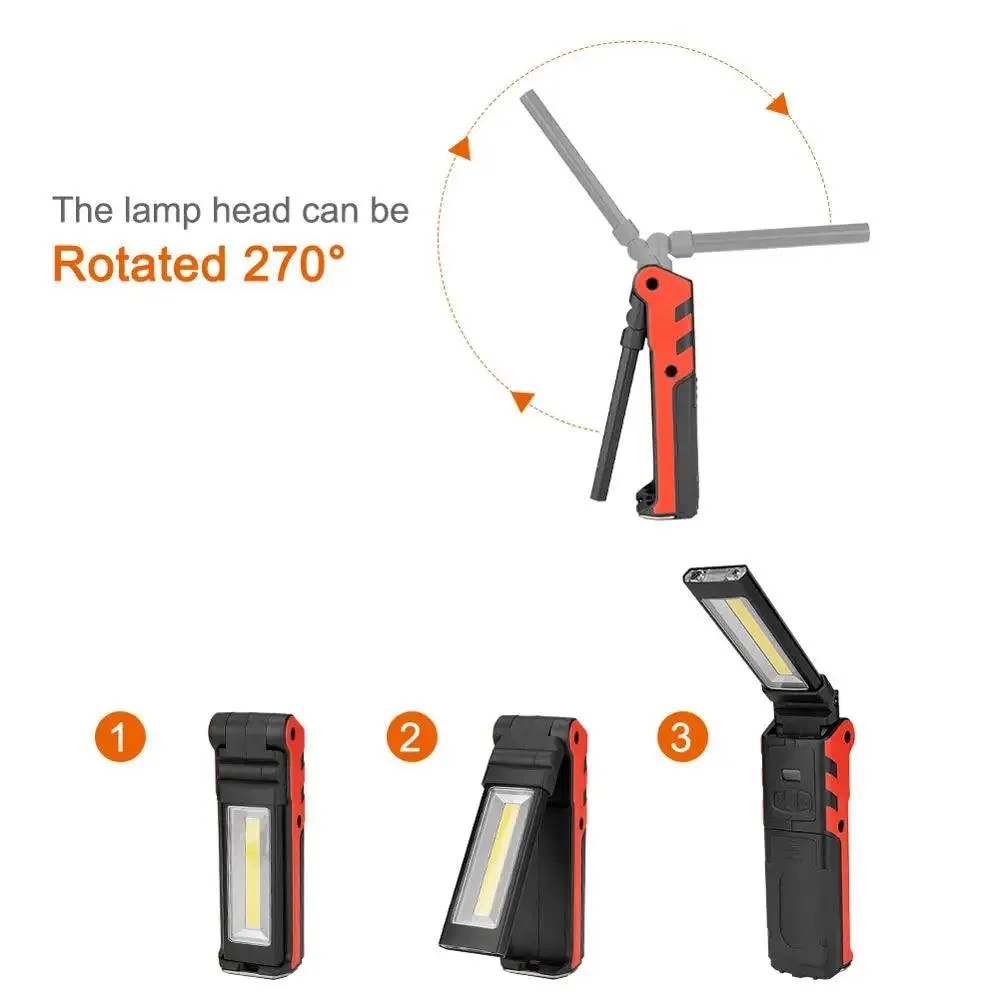 Versatile Dimmable COB LED Work Light - USB Rechargeable Inspection Lamp with Magnetic Hook & 2300mAh Power Bank Battery