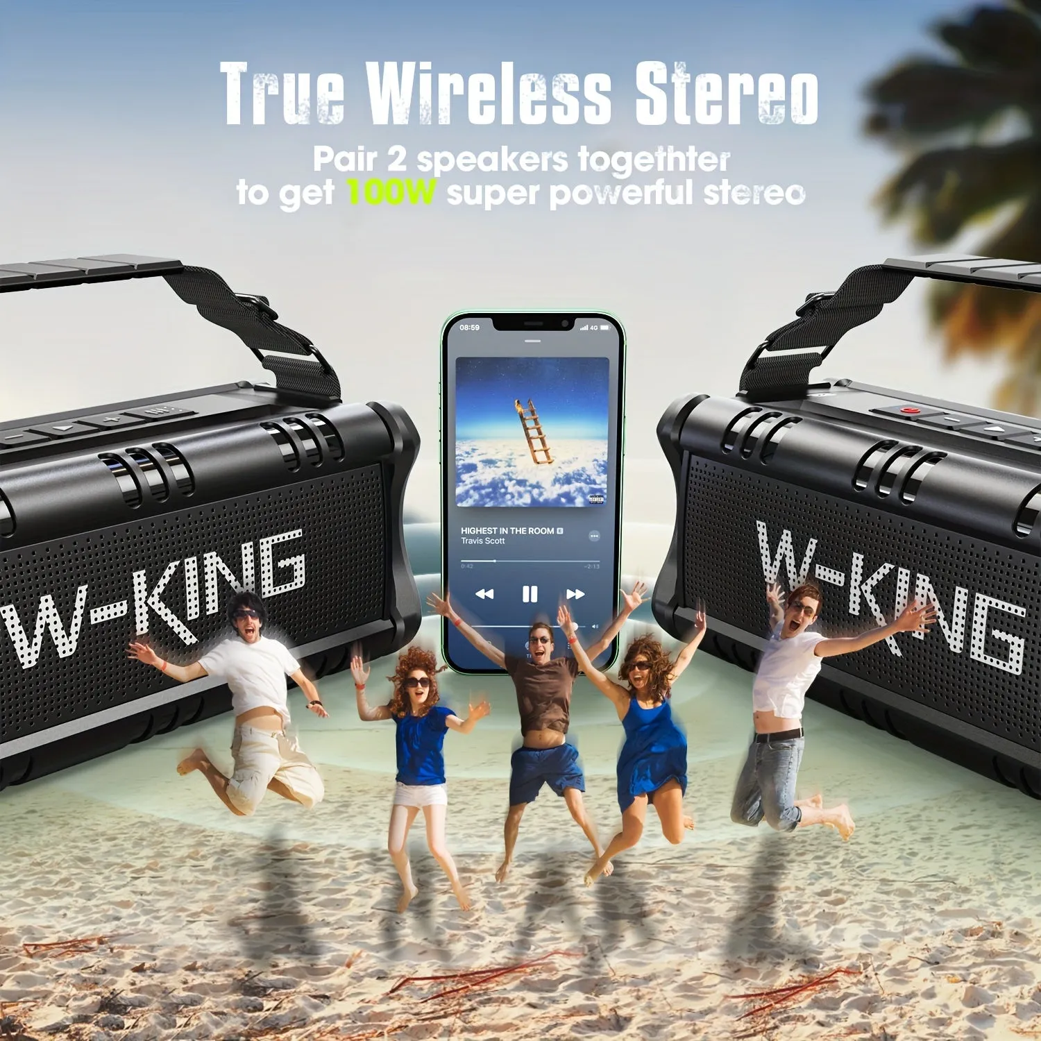 W-KING 50W Wireless Speaker, Loud Wireless, Large Outdoor Portable with Subwoofer for Deep Bass/Power Bank/TF/AUX/NFC/EQ