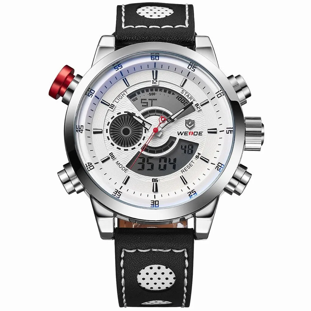 WEIDE New Men Fashion Wristwatches Luxury Famous Brand Men's Leather Strap Watch Sports Watches With High Quality Waterproof