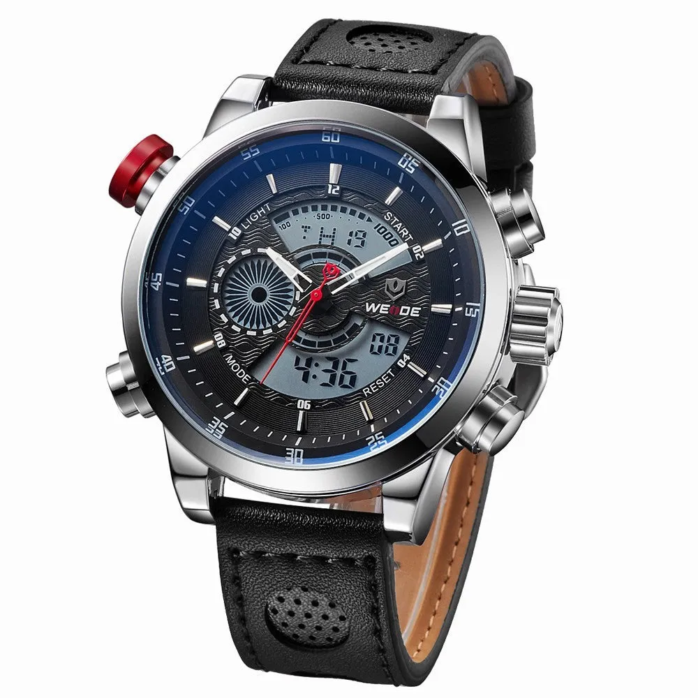 WEIDE New Men Fashion Wristwatches Luxury Famous Brand Men's Leather Strap Watch Sports Watches With High Quality Waterproof