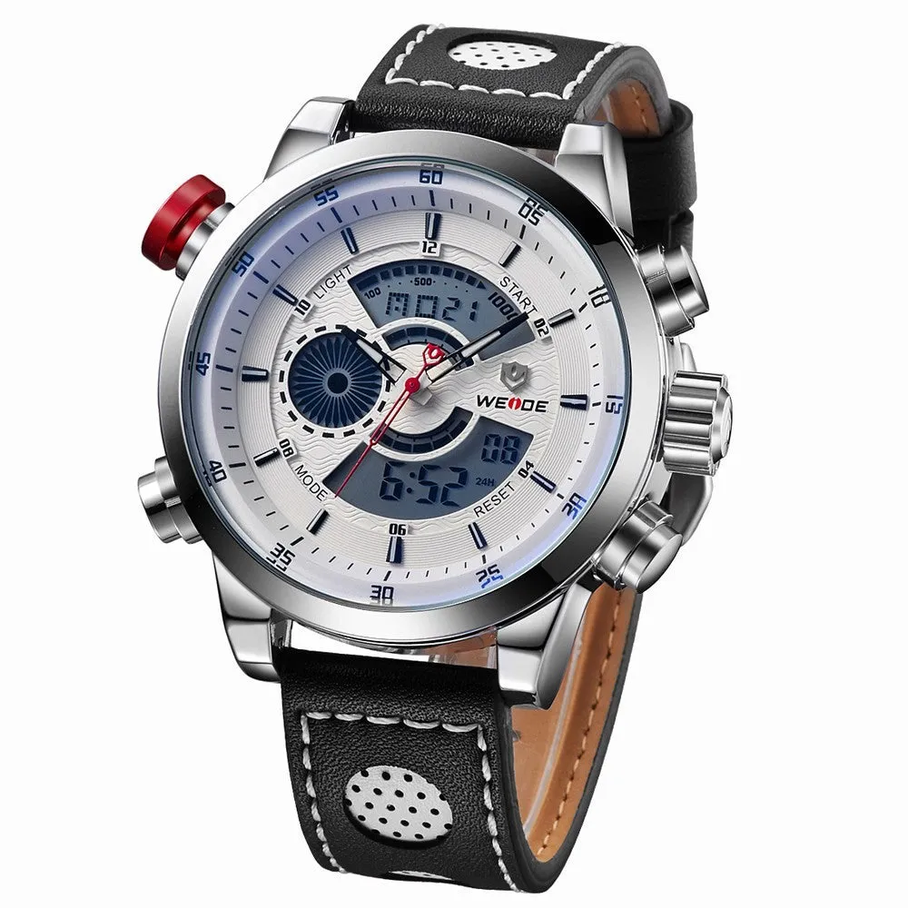 WEIDE New Men Fashion Wristwatches Luxury Famous Brand Men's Leather Strap Watch Sports Watches With High Quality Waterproof