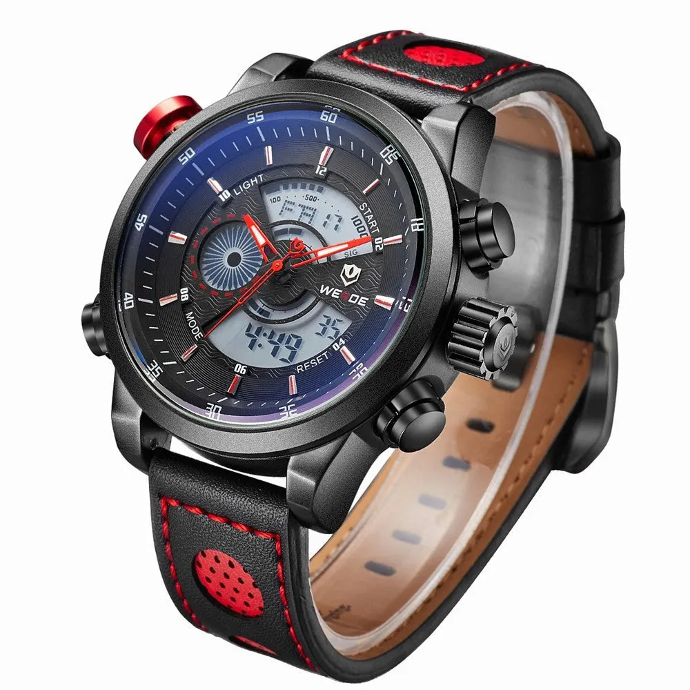 WEIDE New Men Fashion Wristwatches Luxury Famous Brand Men's Leather Strap Watch Sports Watches With High Quality Waterproof