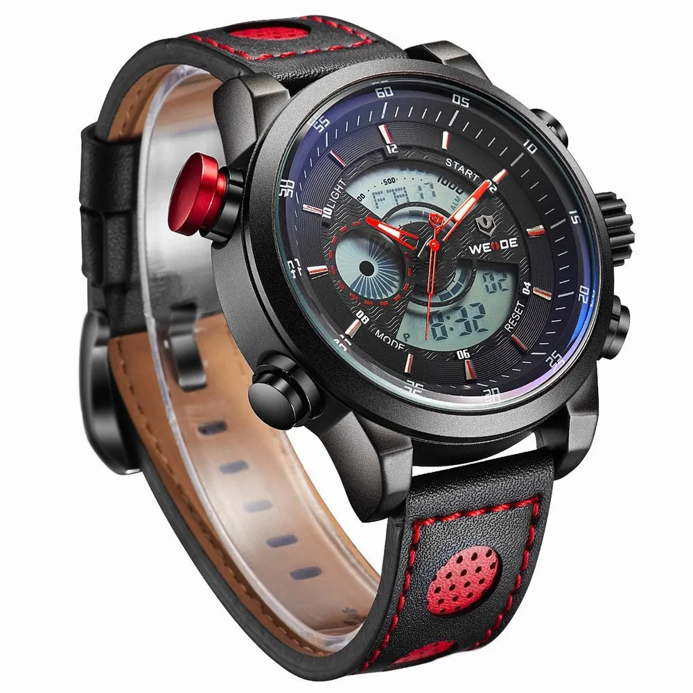 WEIDE New Men Fashion Wristwatches Luxury Famous Brand Men's Leather Strap Watch Sports Watches With High Quality Waterproof