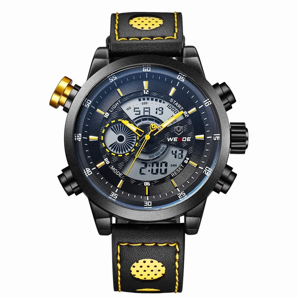 WEIDE New Men Fashion Wristwatches Luxury Famous Brand Men's Leather Strap Watch Sports Watches With High Quality Waterproof