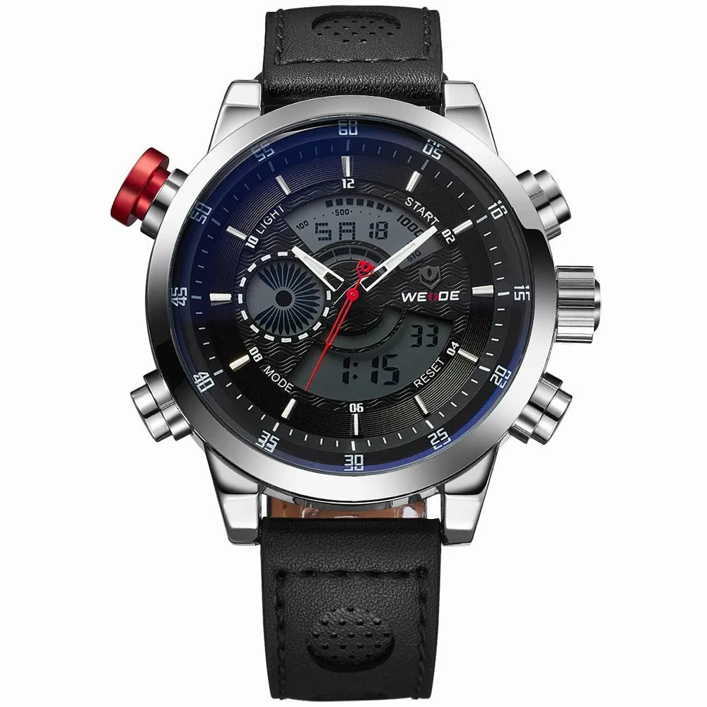 WEIDE New Men Fashion Wristwatches Luxury Famous Brand Men's Leather Strap Watch Sports Watches With High Quality Waterproof