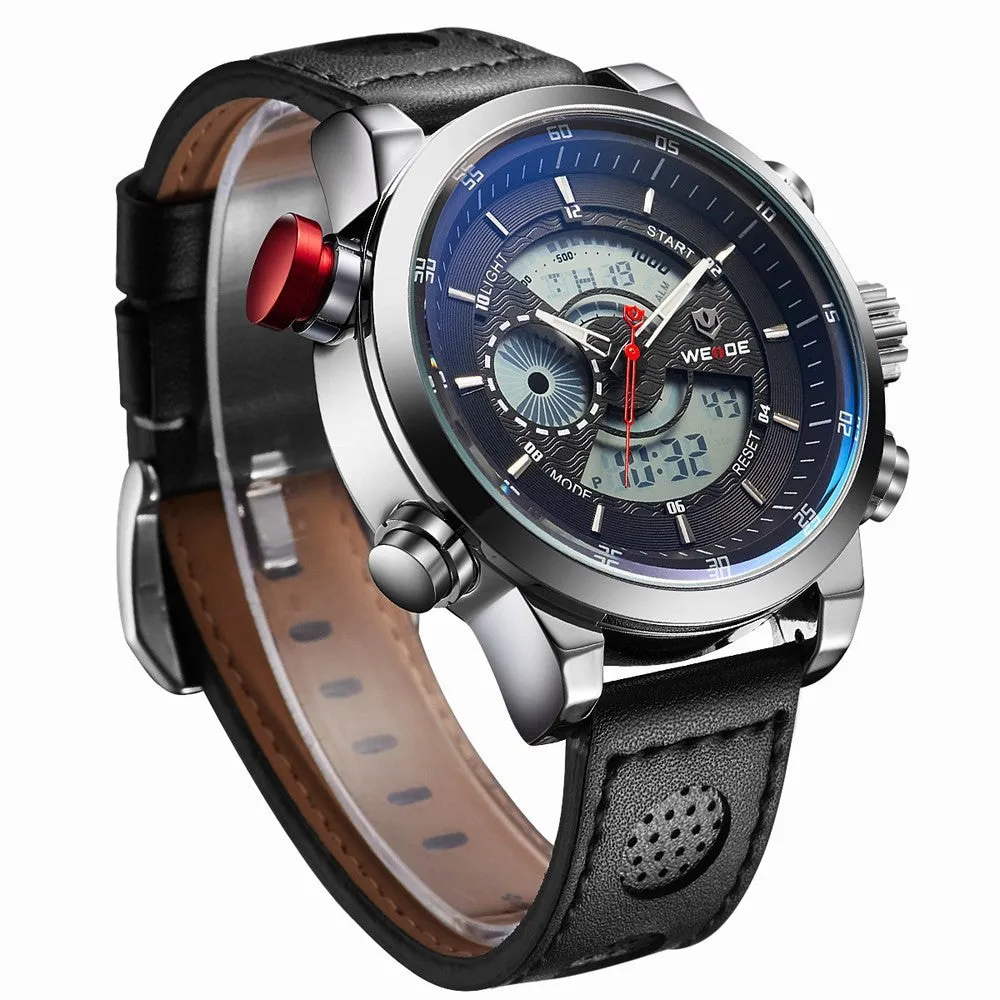 WEIDE New Men Fashion Wristwatches Luxury Famous Brand Men's Leather Strap Watch Sports Watches With High Quality Waterproof