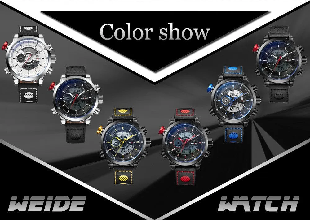 WEIDE New Men Fashion Wristwatches Luxury Famous Brand Men's Leather Strap Watch Sports Watches With High Quality Waterproof