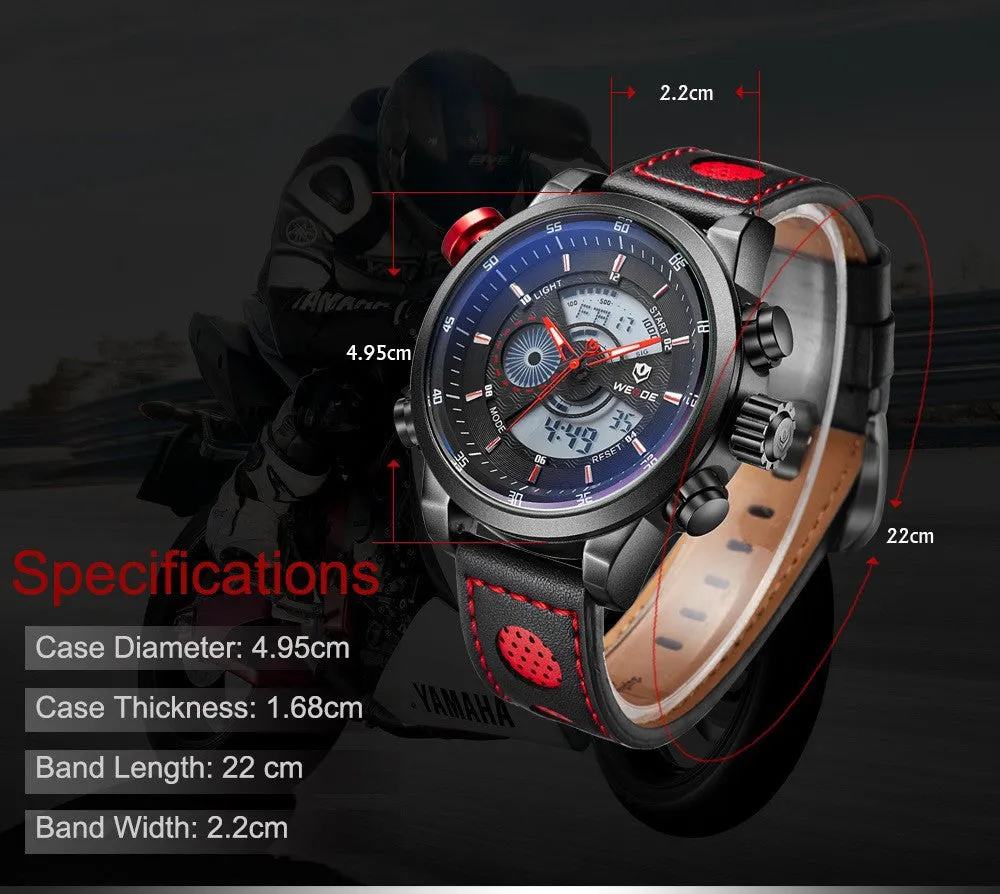 WEIDE New Men Fashion Wristwatches Luxury Famous Brand Men's Leather Strap Watch Sports Watches With High Quality Waterproof