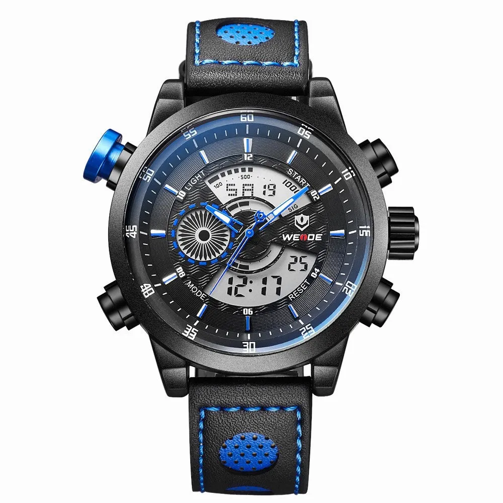 WEIDE New Men Fashion Wristwatches Luxury Famous Brand Men's Leather Strap Watch Sports Watches With High Quality Waterproof