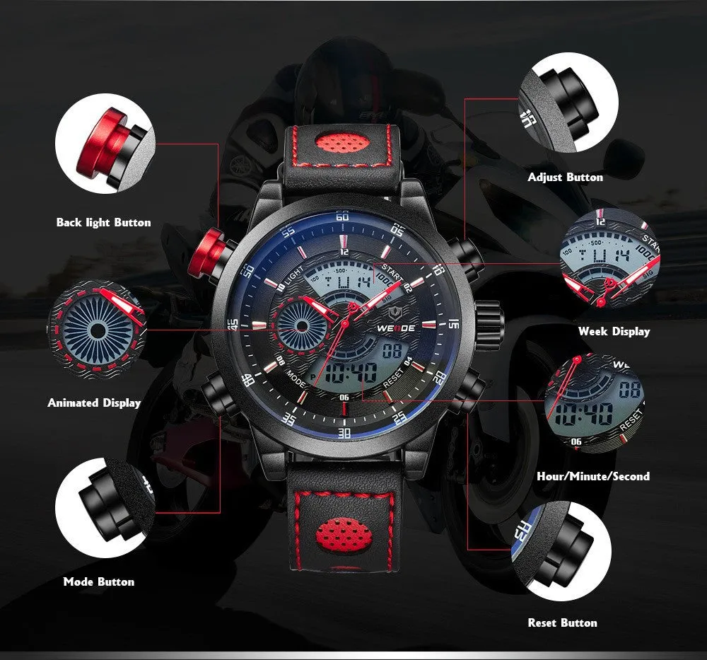 WEIDE New Men Fashion Wristwatches Luxury Famous Brand Men's Leather Strap Watch Sports Watches With High Quality Waterproof