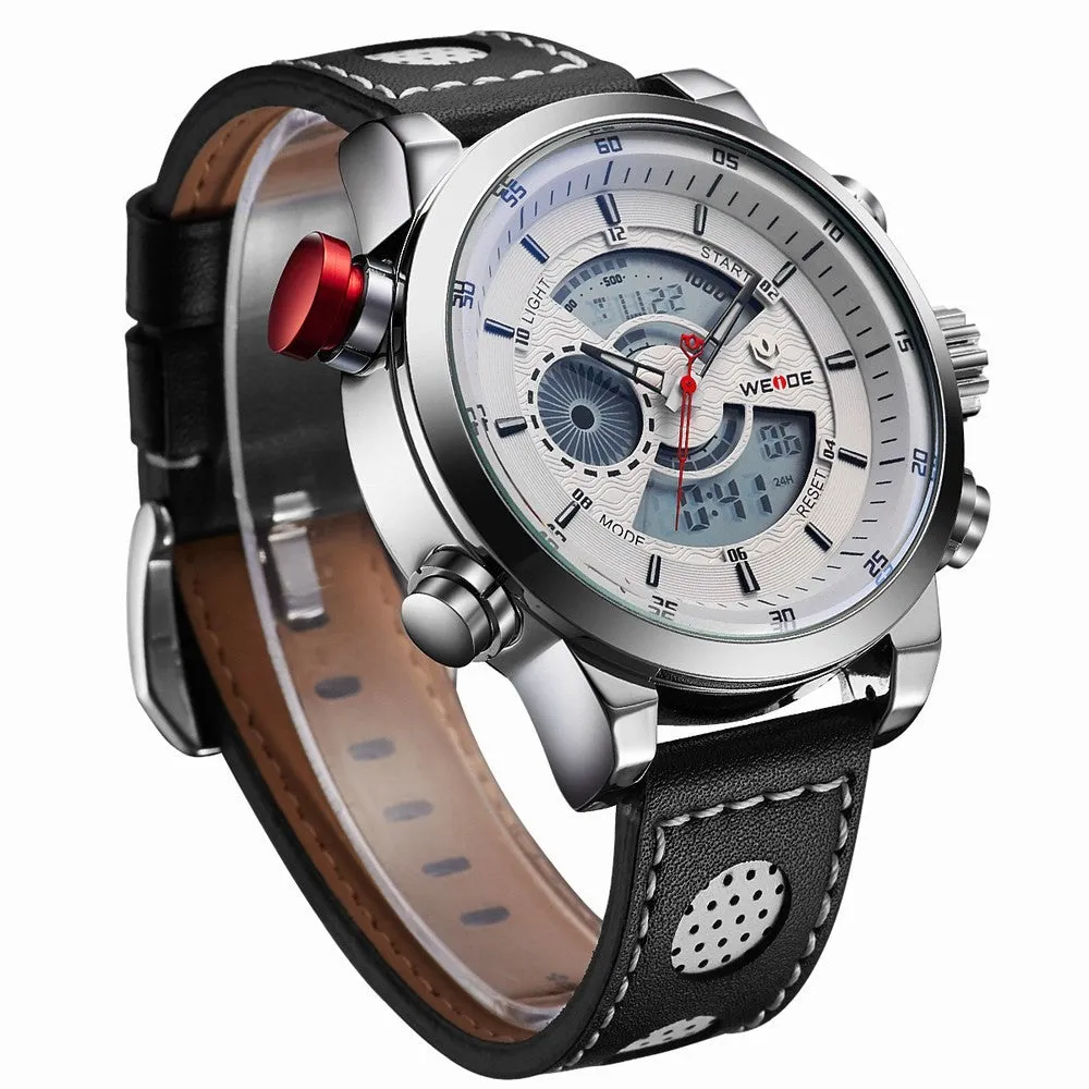 WEIDE New Men Fashion Wristwatches Luxury Famous Brand Men's Leather Strap Watch Sports Watches With High Quality Waterproof