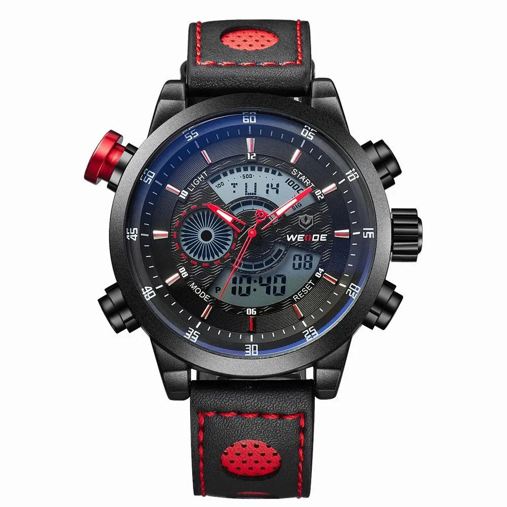 WEIDE New Men Fashion Wristwatches Luxury Famous Brand Men's Leather Strap Watch Sports Watches With High Quality Waterproof