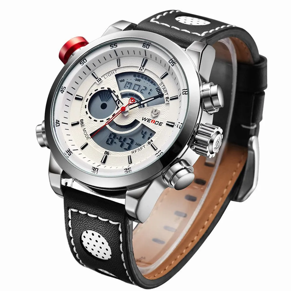 WEIDE New Men Fashion Wristwatches Luxury Famous Brand Men's Leather Strap Watch Sports Watches With High Quality Waterproof