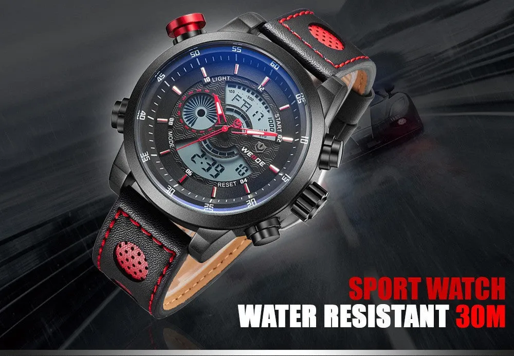 WEIDE New Men Fashion Wristwatches Luxury Famous Brand Men's Leather Strap Watch Sports Watches With High Quality Waterproof